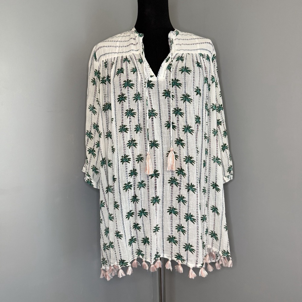 Roller Rabbit Palm Tree Croisette Stripe Palmed Serafina Tunic Cover Up S Cotton